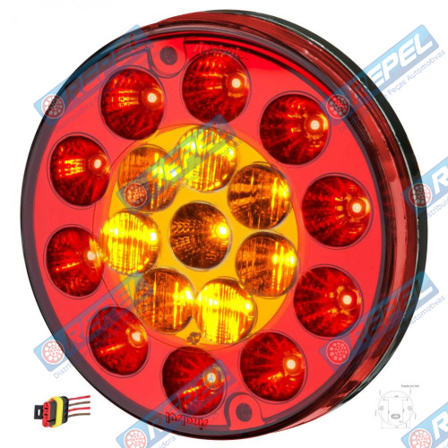 Lanterna Traseira LED 12V Multifunção Universal Carretas Implementos Carretinhas Vermelha e Amarela 