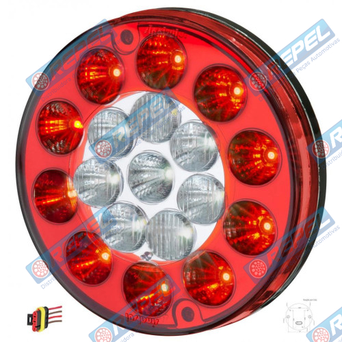 Lanterna Traseira LED 12V Multifunção Universal Carretas Implementos Carretinhas Vermelha e Cristal 
