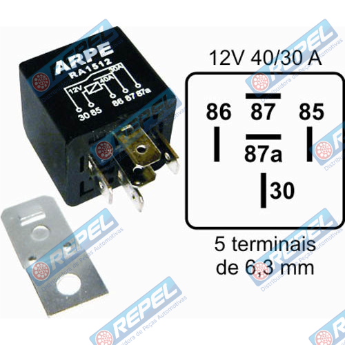 Rele Auxiliar 12V 5 Terminais Universal