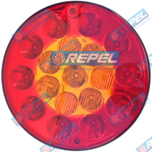 Lanterna Traseira LED Bivolt Carretas Barcos Implementos Reboque Redonda Meia Luz e Freio e Seta (VM e AM ) 135MM 13,5Cm Multifuncional