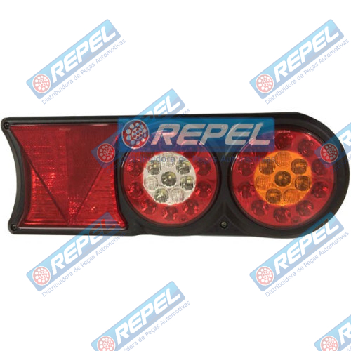 Conjunto Lanterna LED Bivolt12V 24V Circle Light (conector 6 vias) Carretas Implementos Universal 174mm x 458m Lado Direito