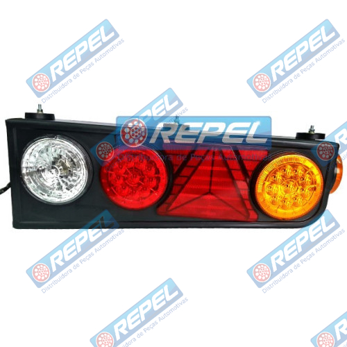 Conjunto Lanterna Traseira LED Carretas Semi Reboques Implementos Randon Com Triangulo Lado Esquerdo